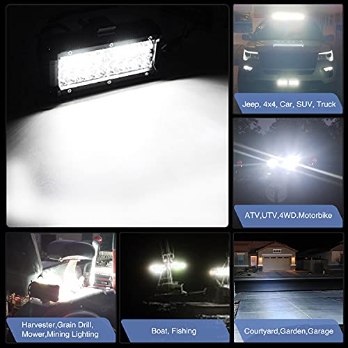Waywe 2PCS 6.5 Inch 120W Triple Row LED Pods Fog Light Mounting Bracket Horizontal Bar Tube Clamp with 16AWG Off Road Wiring Harness for Truck Golf Cart SUV ATV UTV Boat