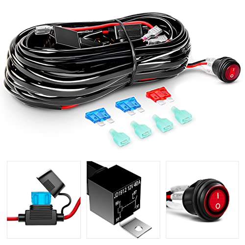 Waywe 2 PCS 4.5Inch 42W Led Round Lights Off Road led Flood Light 4200LM Driving Roof Pods Lamp Bumper Lights with 16AWG Wiring Harness Kit-2 Leads for Trucks Tractor ATV Jeep