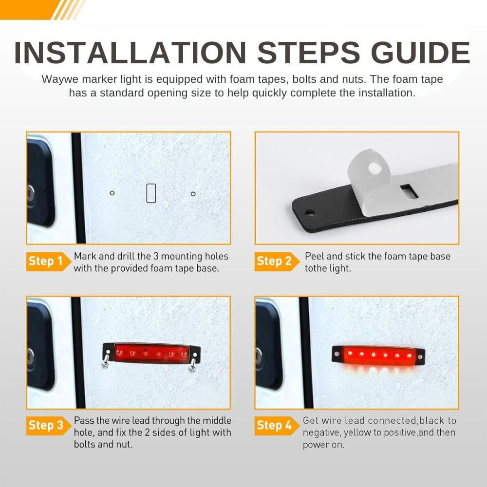 Waywe 3.8Inch Side Marker Light 10PCS 6LED Red Trailer Camper Clearance Marine Boat Navigation Port Starboard Indicator Lights for 12V DC Kayak Sailboat Yacht Truck RV