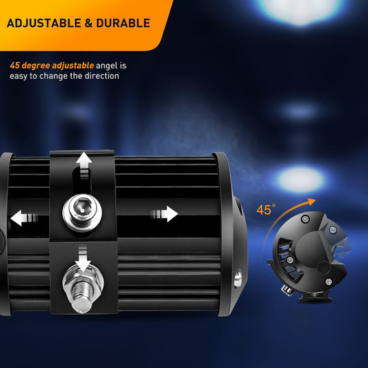 Waywe 2 Pcs 6.5 Inch 120W Flood Triple Row LED Pods with 16AWG 3Pin Wiring Harness-2 Leads