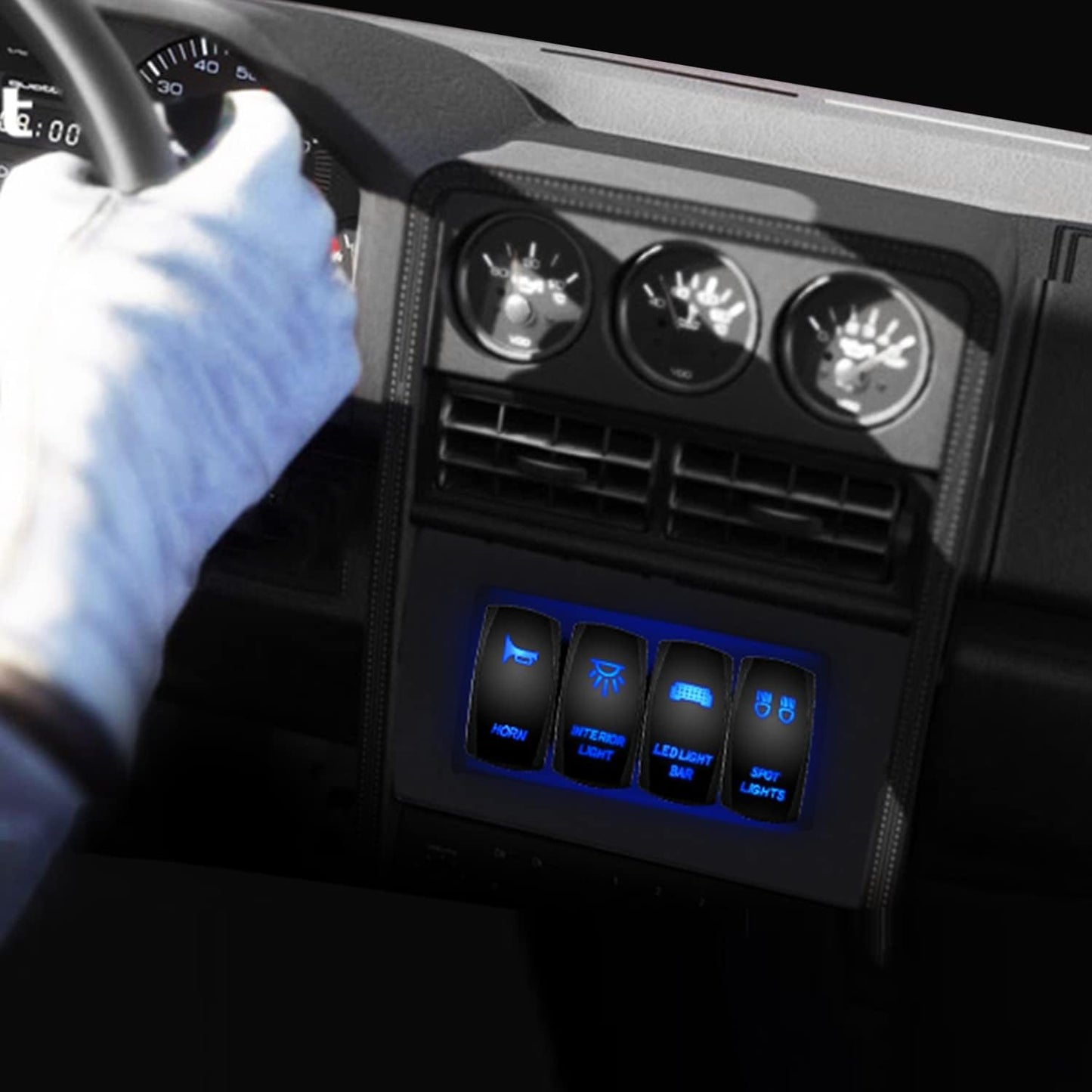 Waywe Interior Light Rocker Switch LED Bar 5Pin Laser On Off 20A 12V 10A 24V Jumper Wires Set for Jeep Boat Trucks