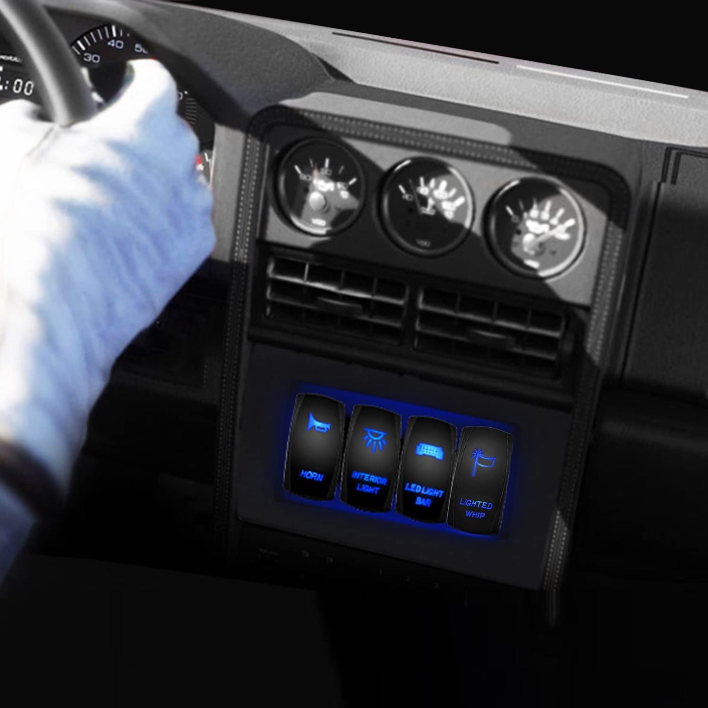 Waywe Lighted Whip Rocker Switch Led Light Bar 5Pin Laser On Off SPST switches 20A 12V 10A 24V Blue with Jumper Wires Set for Cars Trucks RVs