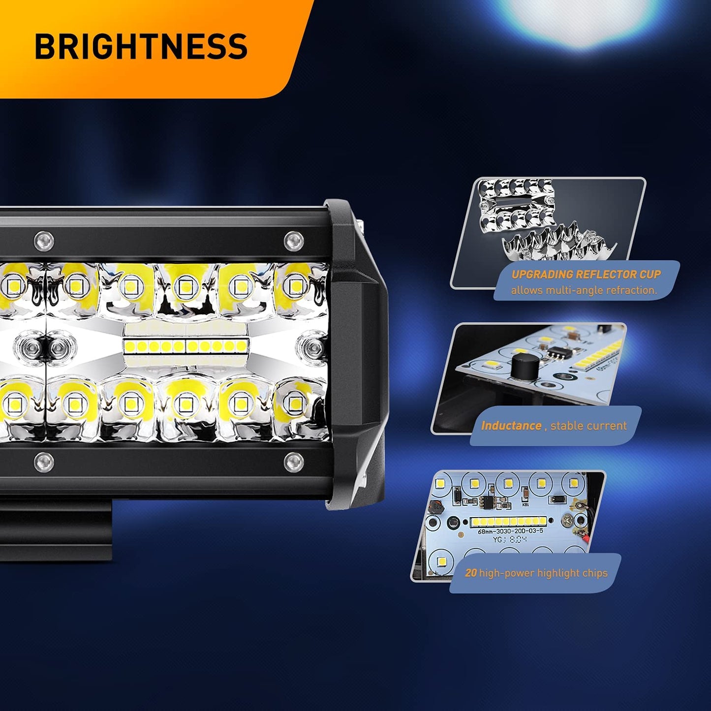 Waywe 2 Pcs 6.5 Inch 120W Flood Triple Row LED Pods with 16AWG 3Pin Wiring Harness-2 Leads