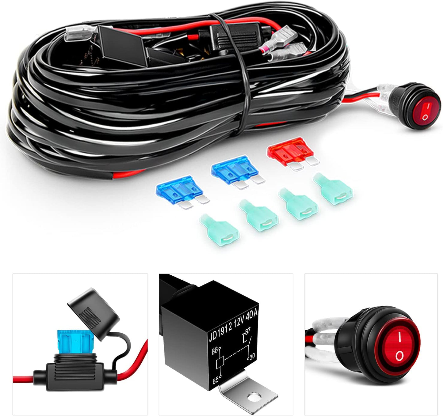 Waywe 2 Pcs 60W 4 Inch Triple Row Flood LED Pods with 16AWG 3Pin Wiring Harness-2 Leads