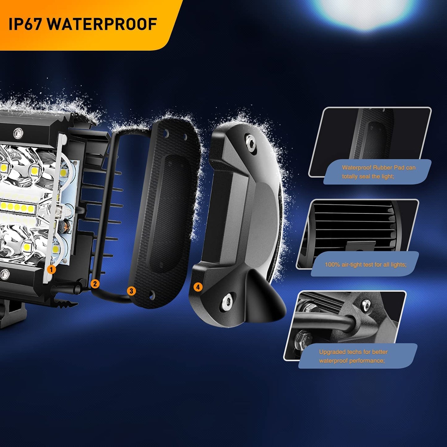 Waywe 2 Pcs 6.5 Inch 120W Flood Triple Row LED Pods with 16AWG 3Pin Wiring Harness-2 Leads