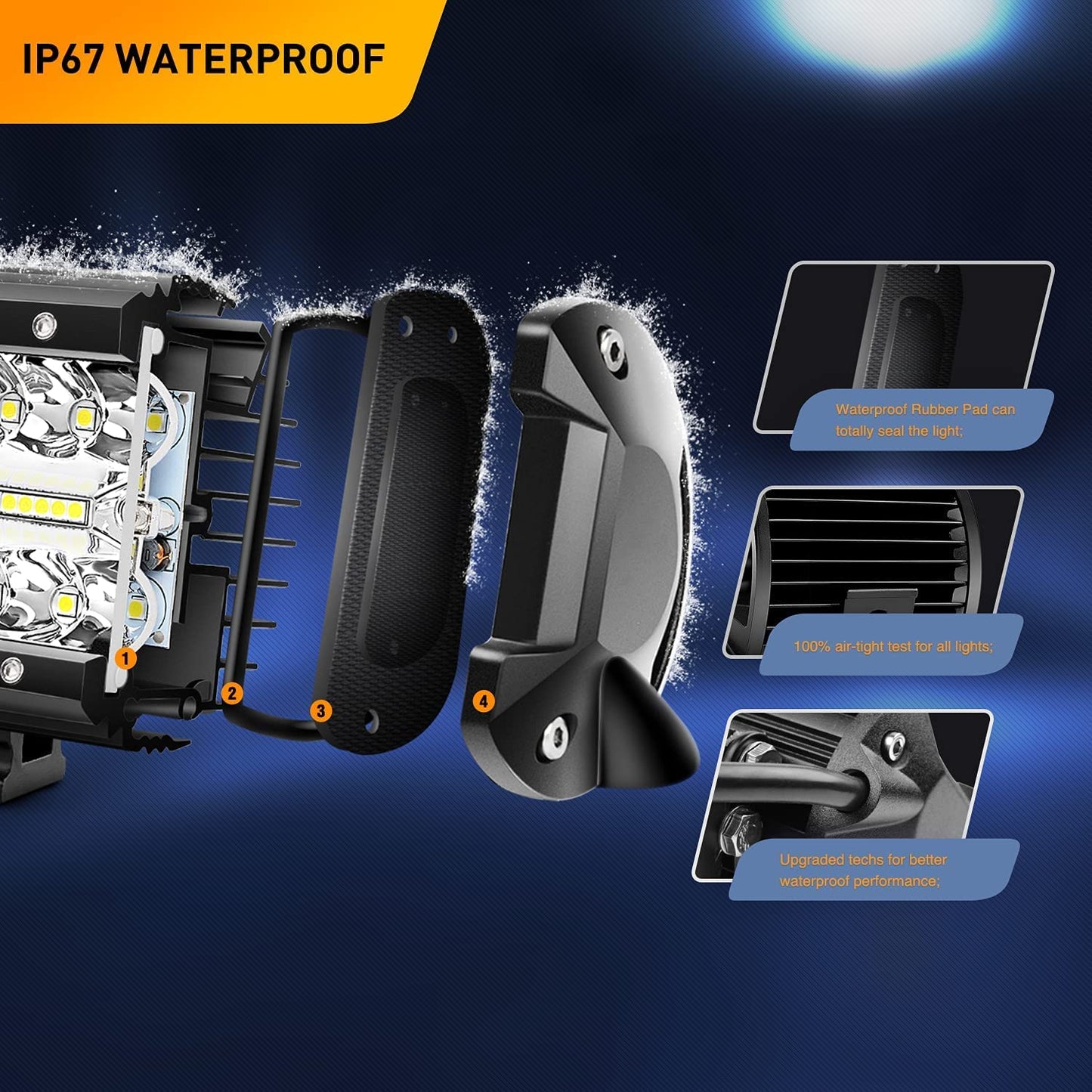 Waywe 2 Pcs 60W 4 Inch Triple Row Flood LED Pods with 16AWG 3Pin Wiring Harness-2 Leads