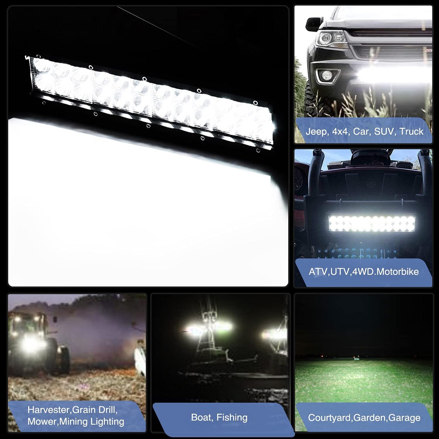 Waywe 12 Inch 72W Led Light Bar Spot Flood Combo with 16AWG 3Pin Rocker Switch Wiring Harness kit