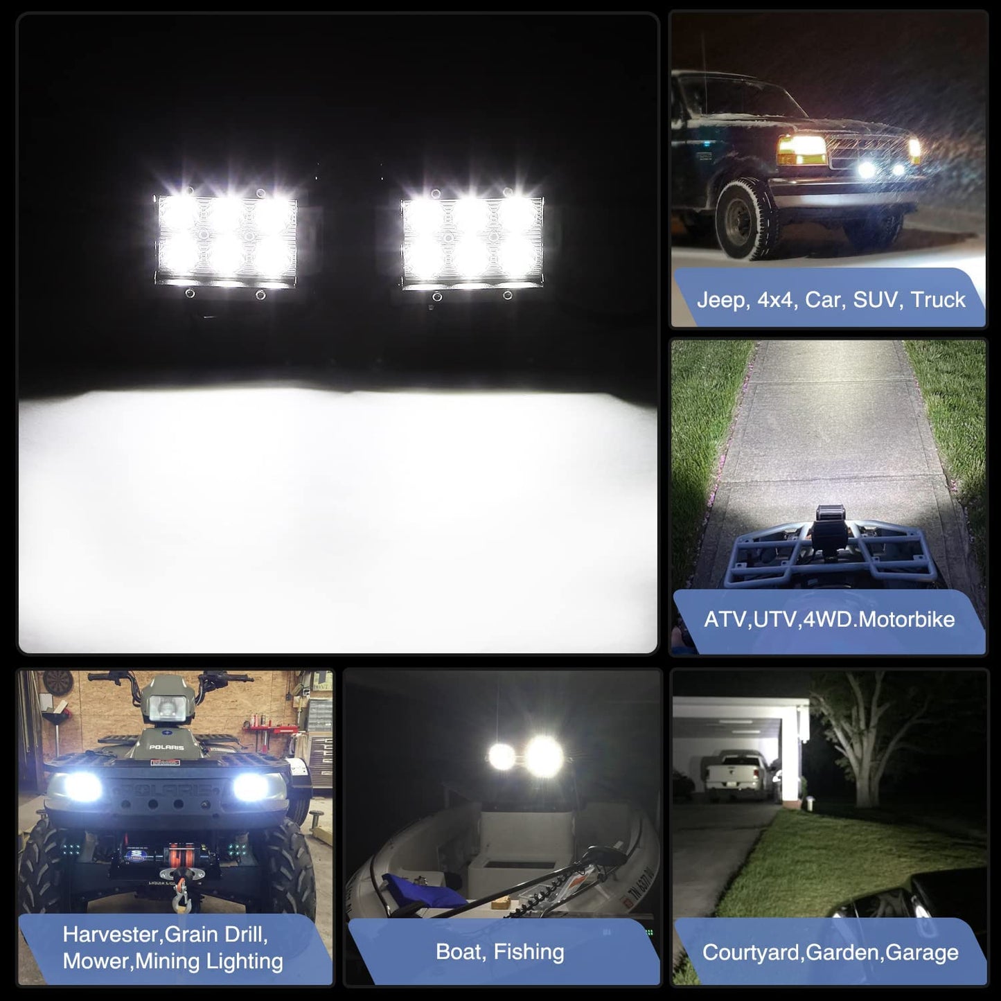 Waywe LED Light Bar 2 PCS 4 Inch 18W LED Spot Light Pods 1260lm LED Fog Lights Off Road light Driving Lamp for truck Jeep atv