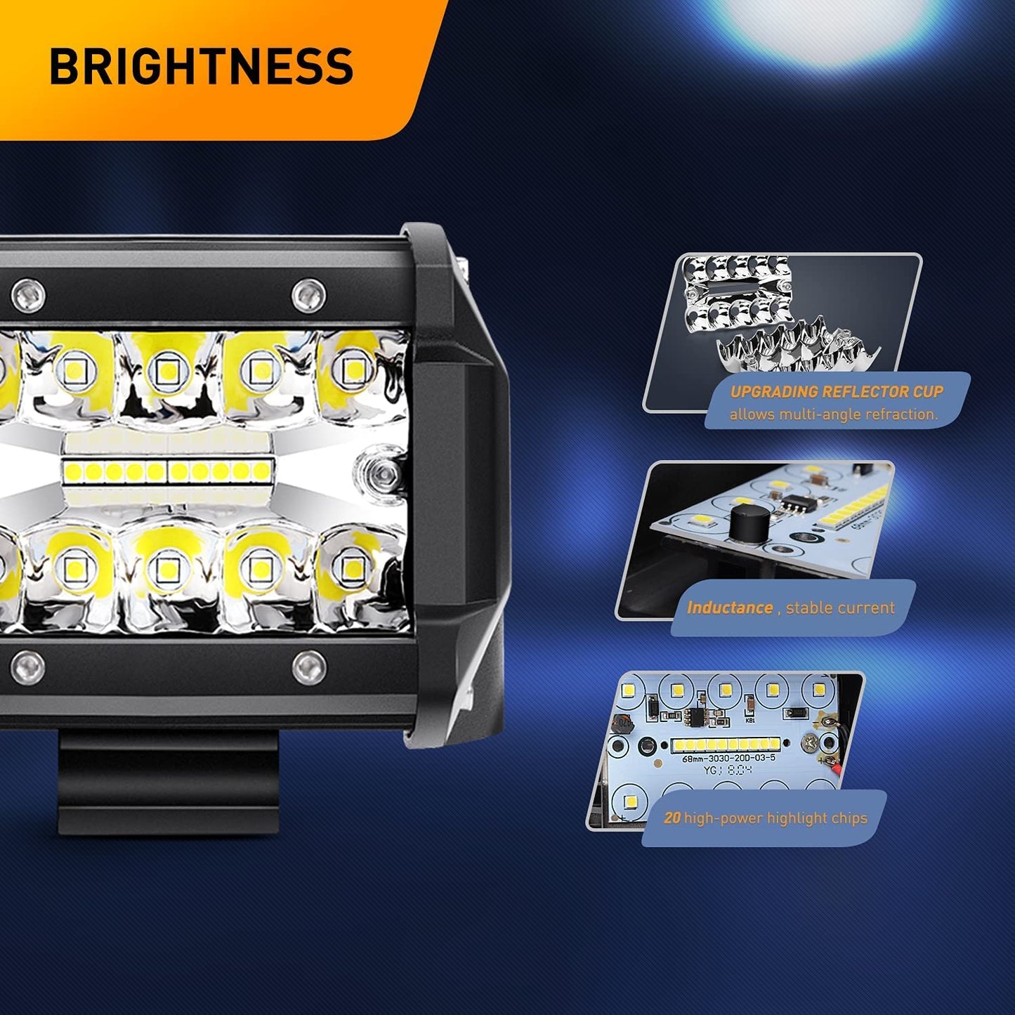 Waywe 2 Pcs 60W 4 Inch Triple Row Flood LED Pods with 16AWG 3Pin Wiring Harness-2 Leads