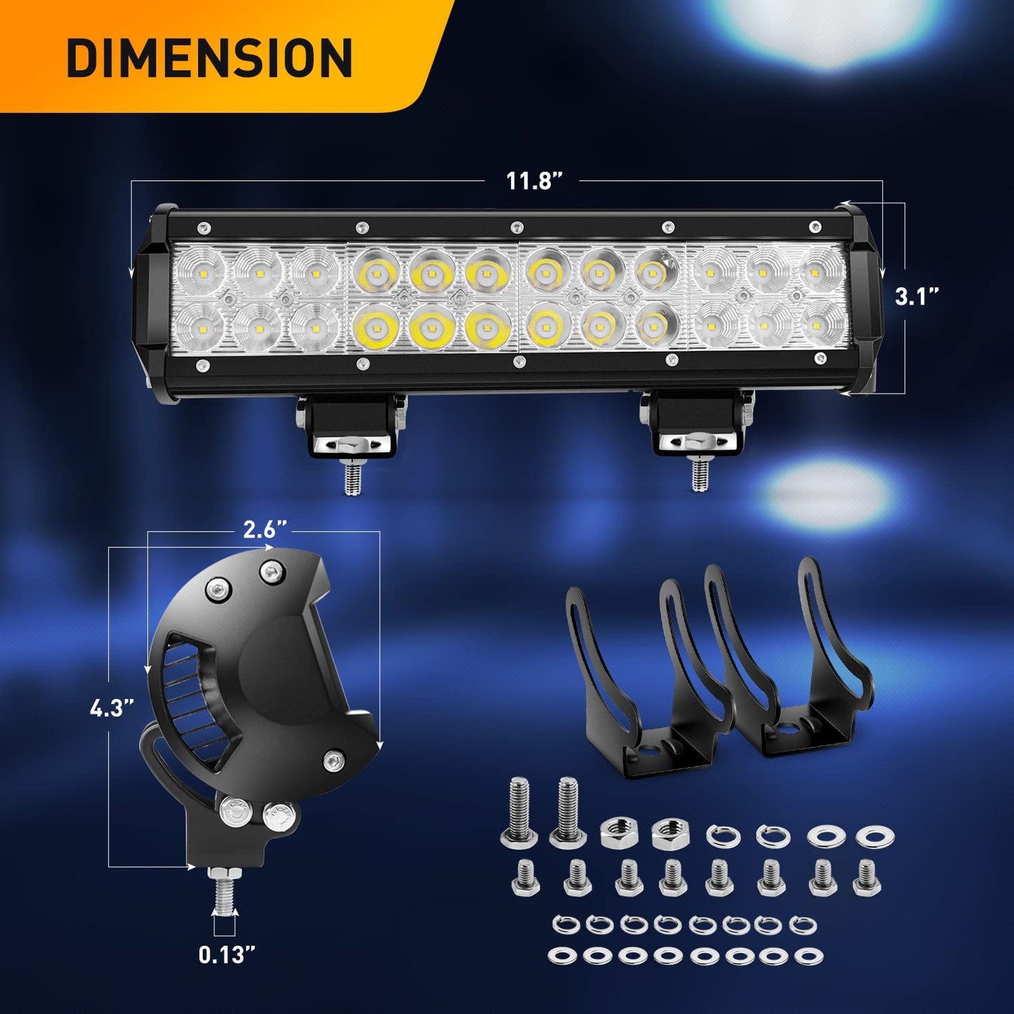 Waywe Led Light Bar 12 Inch 72W Spot Flood Combo Lights Working Light Off Road Led Lamp Driving Lights for Truck Pickup SUV ATV
