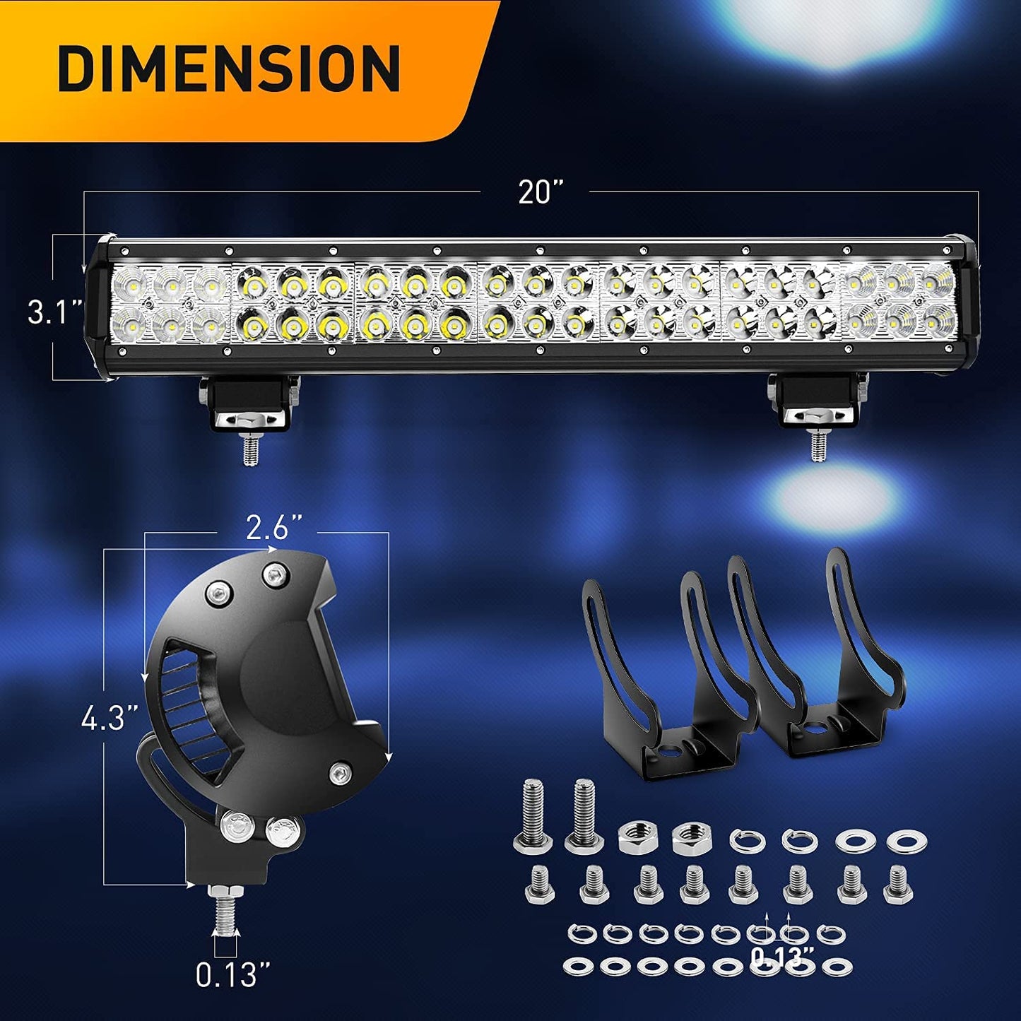 Waywe 20 Inch 126W Combo Led Light Bar 4PCS 4Inch 18W Spot LED Pods