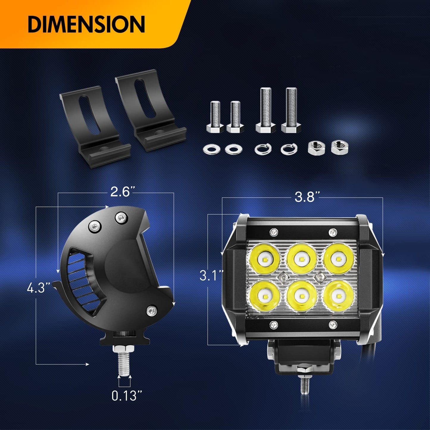 Waywe 2PCS 18W LED Pods Spot Light Bar Fog Light Universal Adjustable Pillar Hood Led Work Light with 16AWG Off Road Wiring Harness-2 Leads for Truck Golf Cart SUV ATV UTV Boat, White
