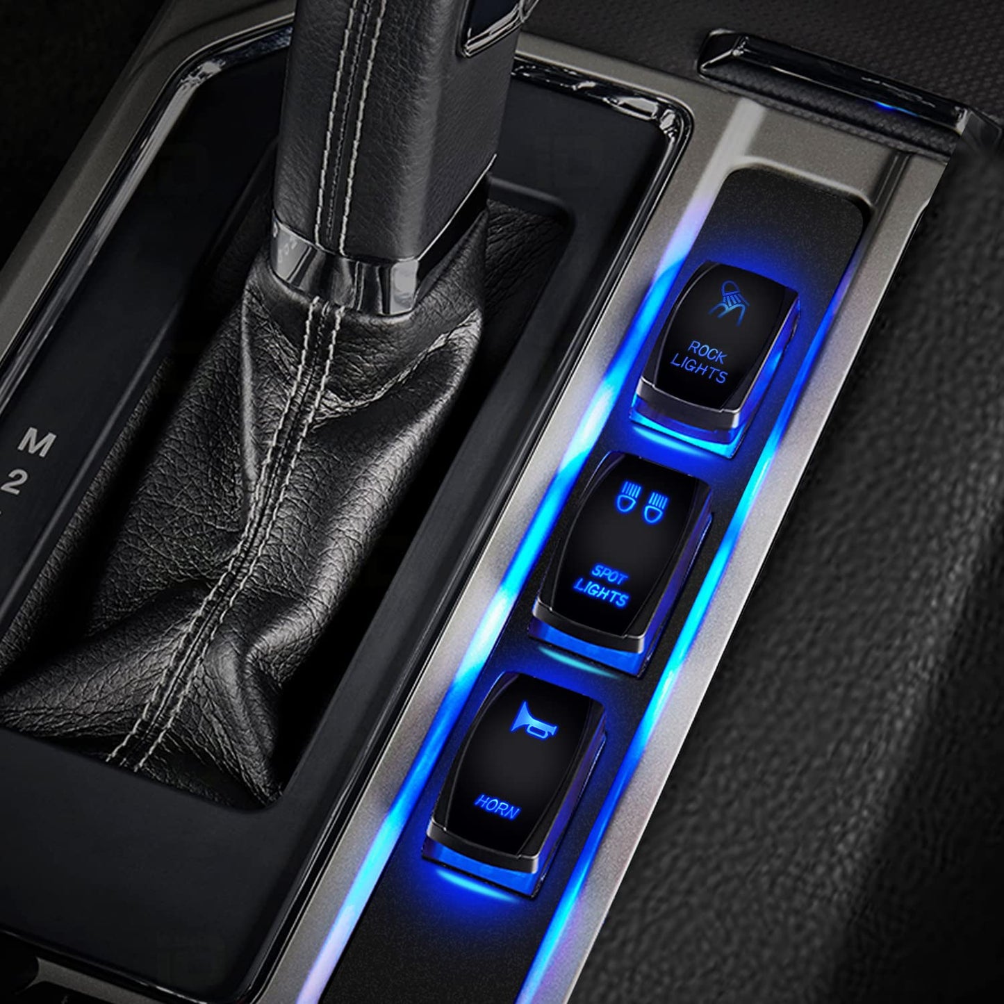 Waywe Rock Lights Rocker Switch Led Light Bar Switch 5Pin Laser On Off SPST switches 20A 12V 10A 24V Switch Blue with Jumper Wires Set for Cars Trucks RVs