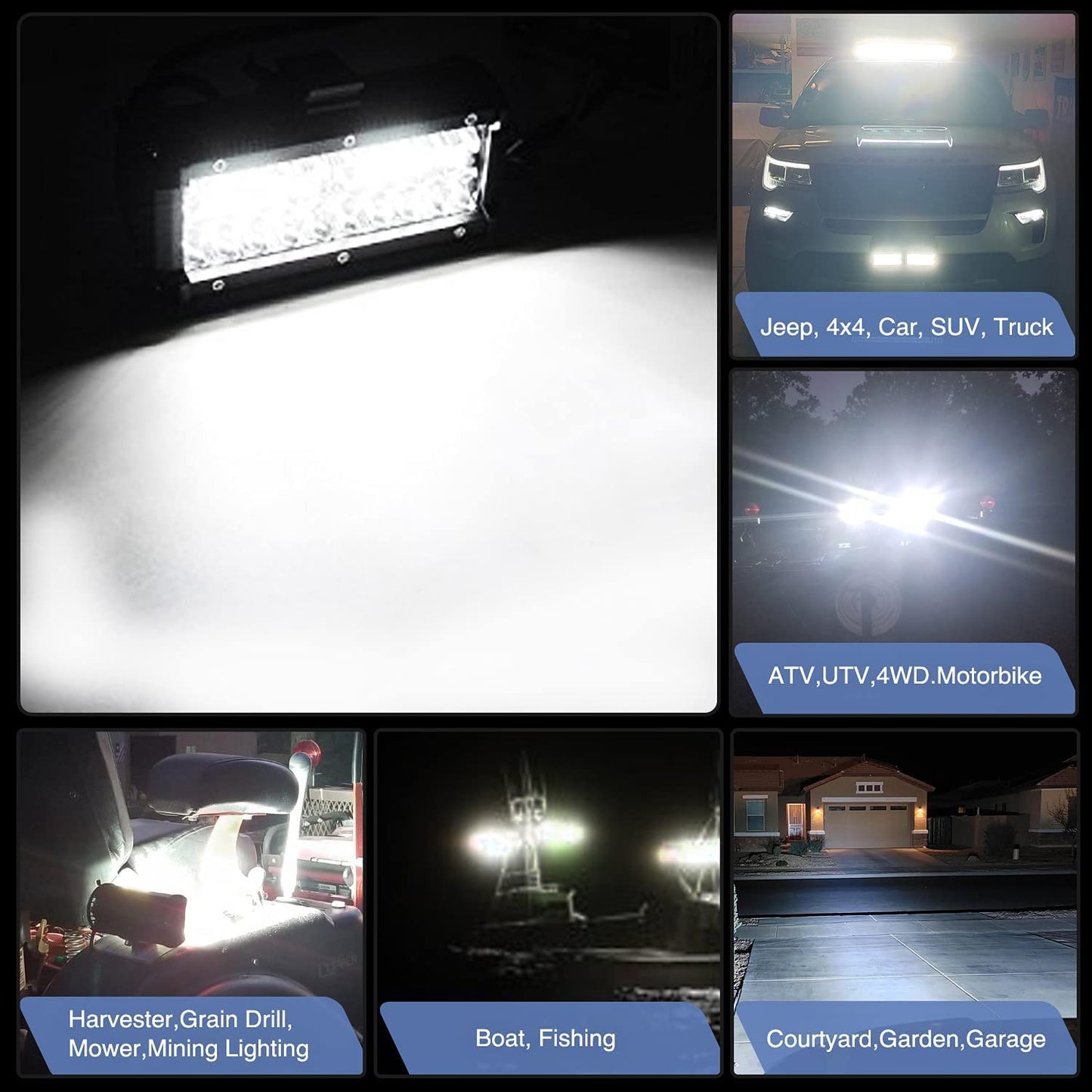 Waywe 2 Pcs 6.5 Inch 120W Flood Triple Row LED Pods with 16AWG 3Pin Wiring Harness-2 Leads