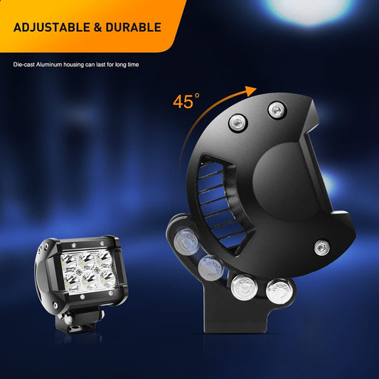 Waywe 2 Pcs 18W Spot LED Pods with 16AWG 3Pin Wiring Harness-2 Leads