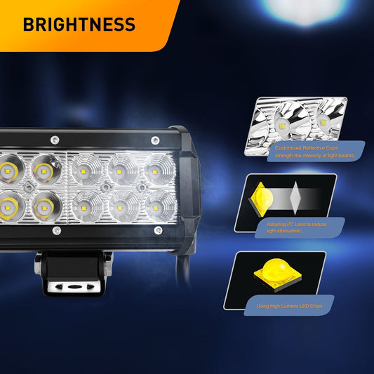 Waywe 20 Inch 126W Combo Led Light Bar 2PCS 4 Inch 18W Spot LED Pods with 16AWG Off Road Wiring Harness-3 Leads