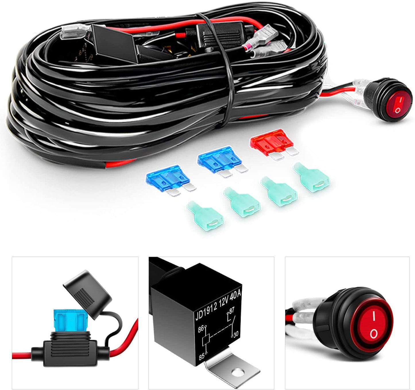 Waywe 2 Pcs 6.5 Inch 120W Flood Triple Row LED Pods with 16AWG 3Pin Wiring Harness-2 Leads