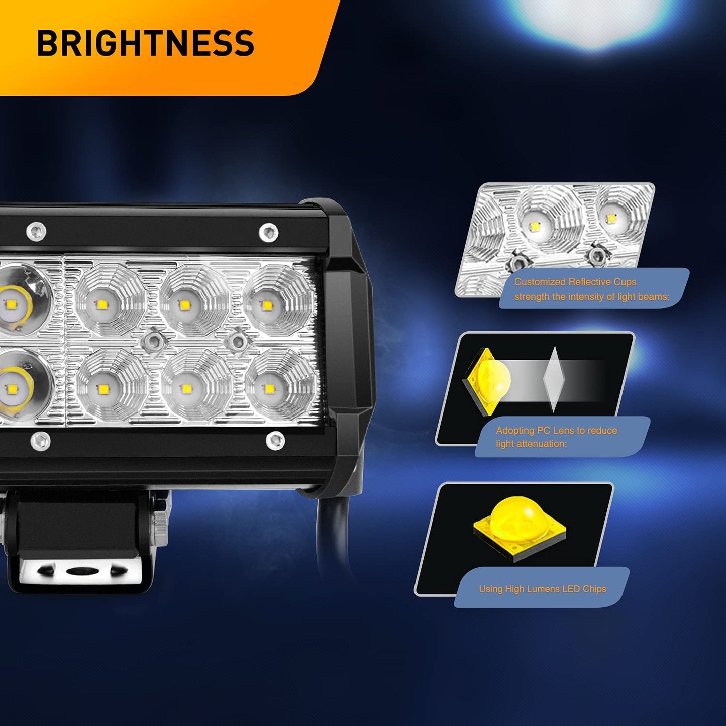 Waywe 12 Inch 72W Led Light Bar Spot Flood Combo with 16AWG 3Pin Rocker Switch Wiring Harness kit