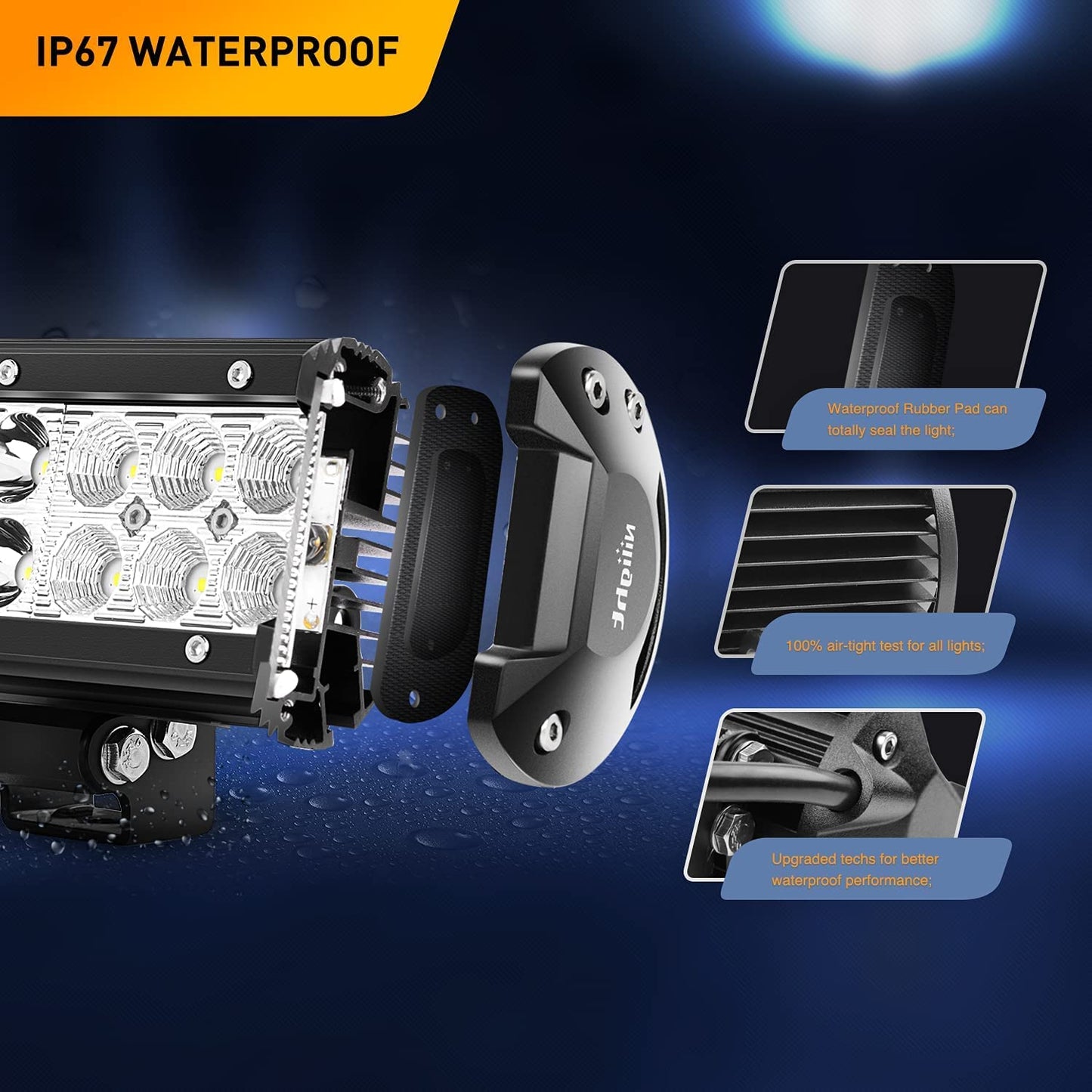 Waywe 12 Inch 72W Led Light Bar Spot Flood Combo with 16AWG 3Pin Rocker Switch Wiring Harness kit