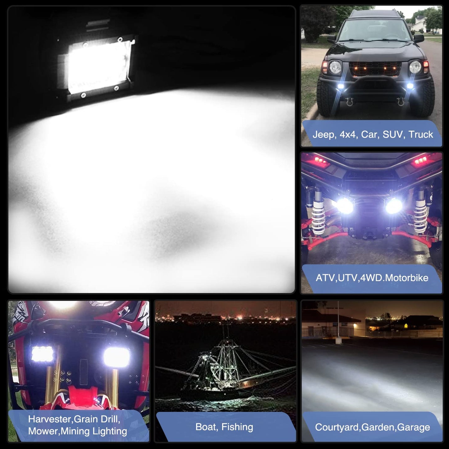 Waywe Led Light Pods 2PCS 4 Inch 18W Flood Light Offroad Lights LED Fog Lights Mounting Bracket Horizontal Bar Tube Clamp with Off Road Wiring Harness-2 Leads for Trucks Boat