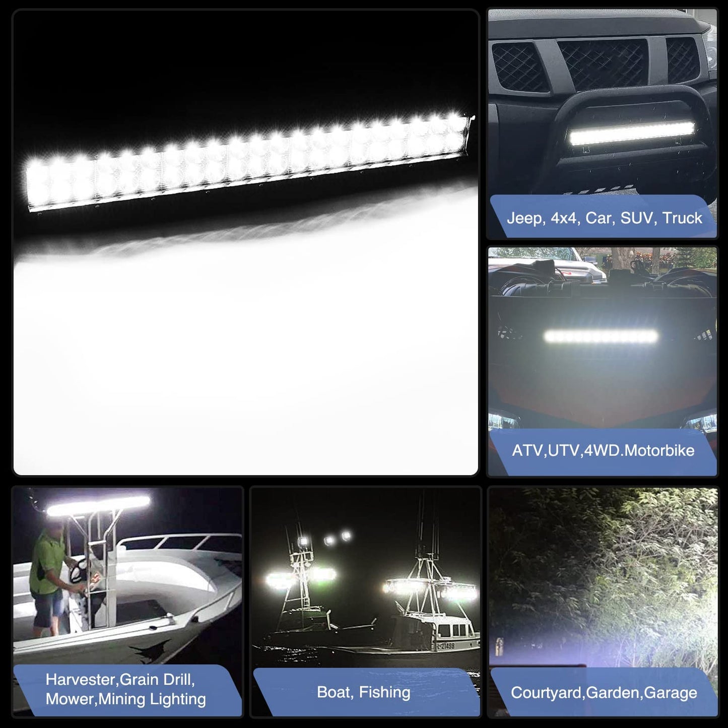 Waywe 20 Inch 126W Led Light Bar Spot Flood Combo Driving Lighting Mounting Bracket Horizontal Bar Tube Off Road Lights with 16AWG Wiring Harness for Truck Golf Cart ATV UTV Boat