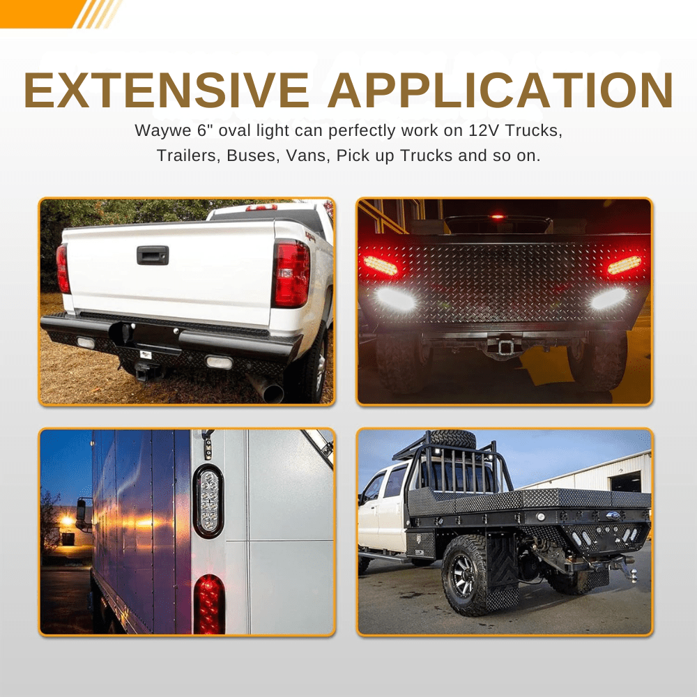 Waywe 6Inch Oval Trailer Tail Light 2PCS 10LED White Reverse Back Up Lights w/Surface Mount Grommets Plugs IP67 Waterproof for Truck RV Tractor