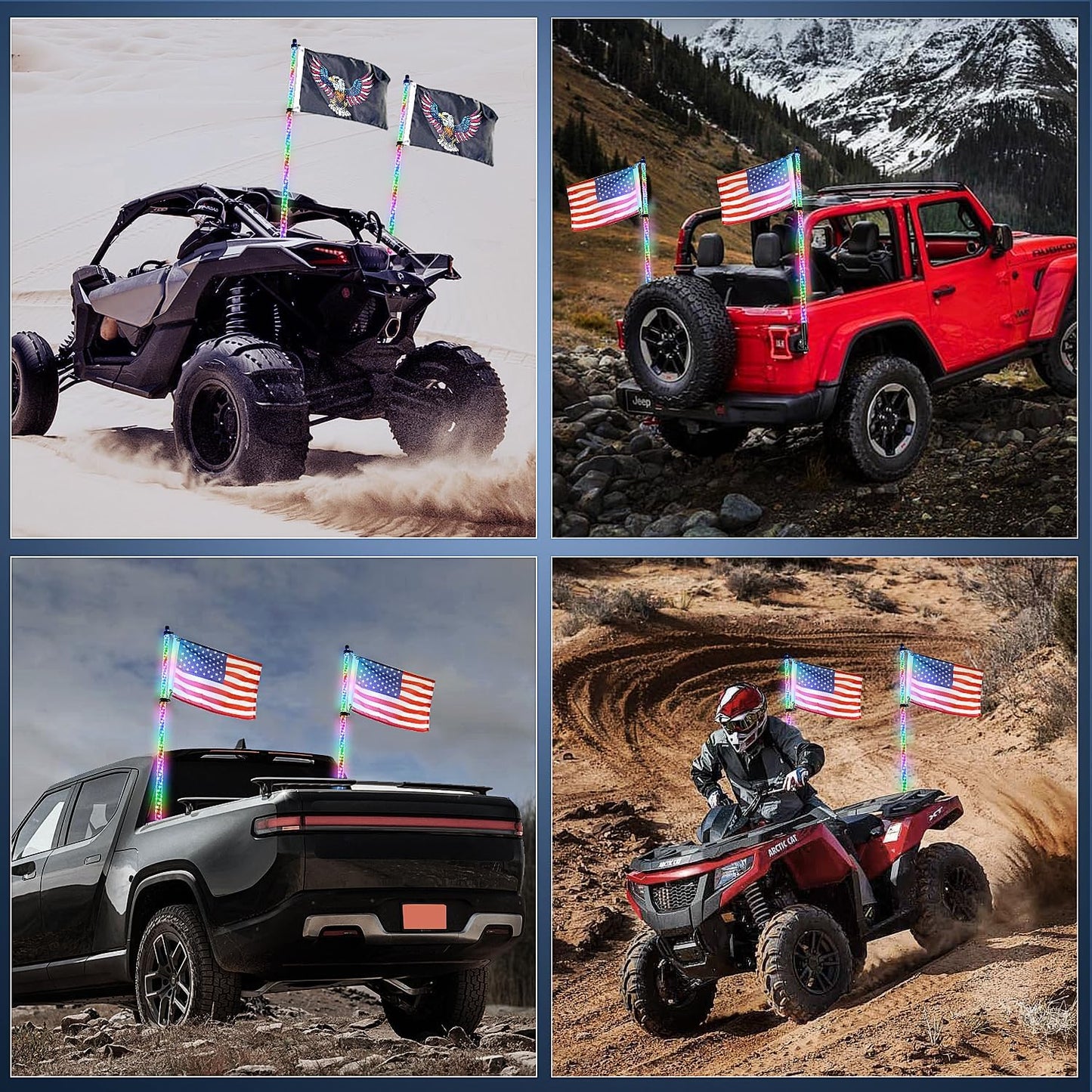 Waywe 2 PCS 4FT LED Whip Light Spiral RGB Chasing Bluetooth App RF Remote Control Stop Turn Reverse Lights Antenna Whips for UTV ATV Truck Buggy Dune RZR Can-am