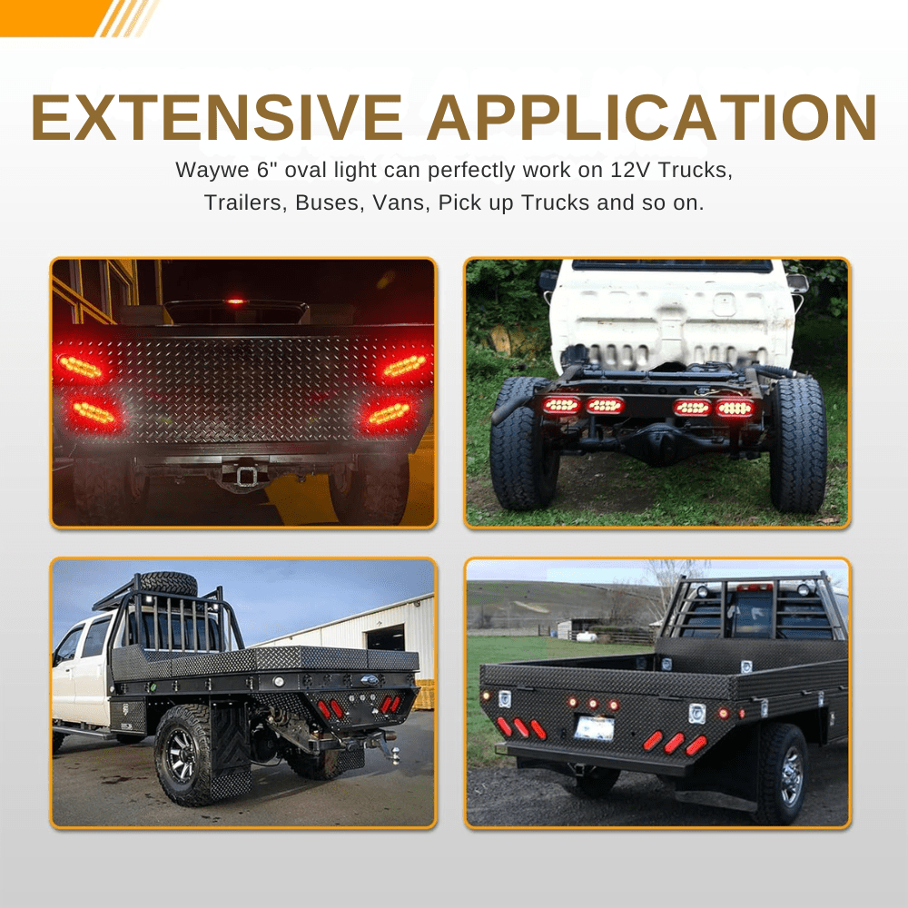 Waywe 6Inch Oval Trailer Tail Light 4PCS 10LED Red Stop Brake Turn Signals Lights w/Surface Mount Grommets Plugs IP67 Waterproof for Truck RV Tractor