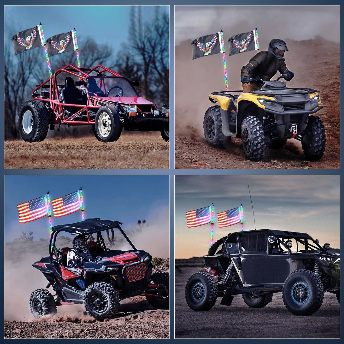 Waywe 2 PCS 3FT LED Whip Light with Spring Base Spiral RGB Chasing RF Remote Lighted Whips w/ Rocker Switch Antenna for UTV ATV Truck Sand Rail Buggy Dune RZR Can-am