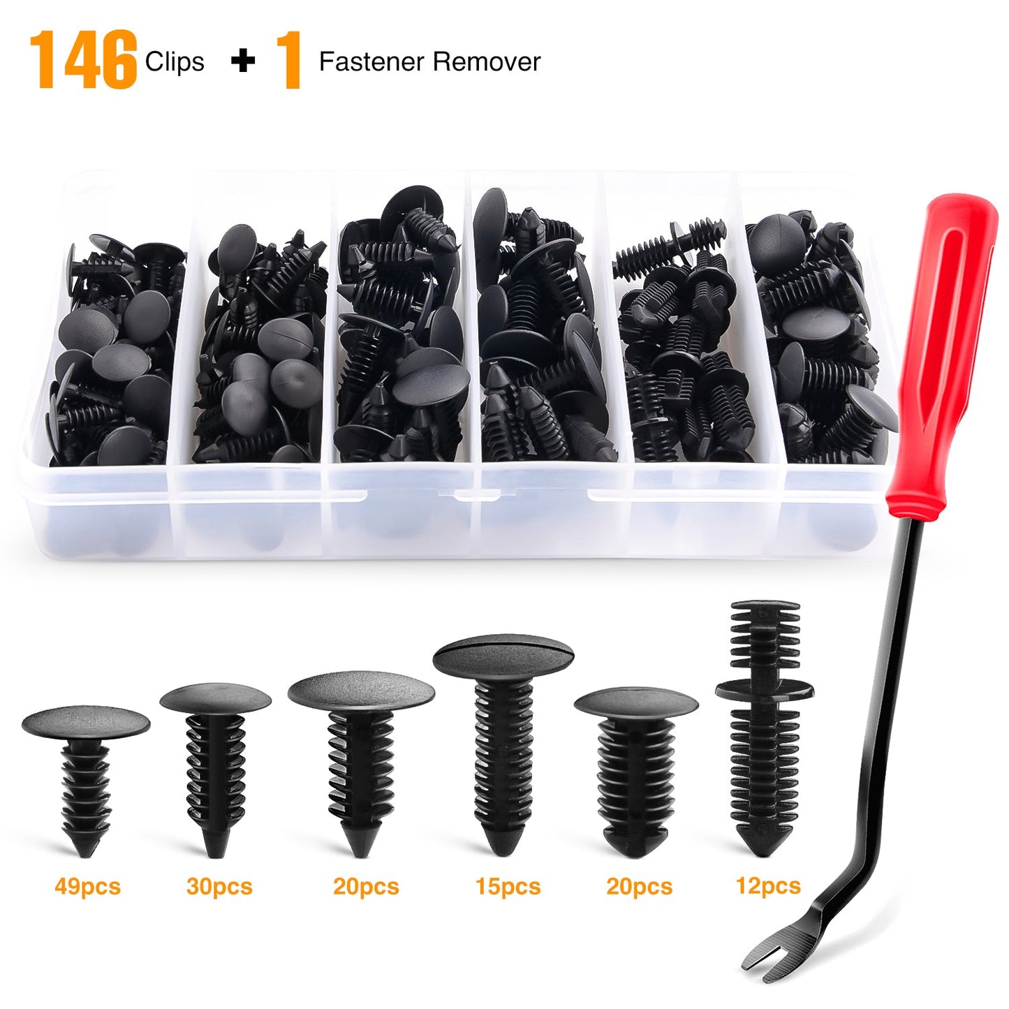 Waywe 146 Pcs Nylon Bumper Shield Retainer & Double End Xmas Tree Retainers Retaining Clips
