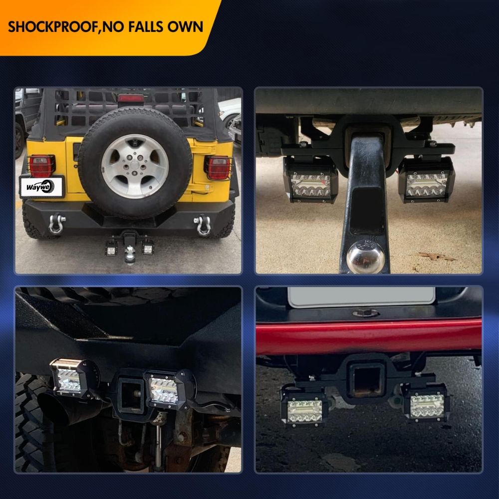 Waywe LED Work Light Pods 4 Inch 60W Off-Road Driving Lighting with 2 Inch Tow Hitch Mounting Brackets fit Backup Reverse Lamp for Truck Trailer SUV Pickup