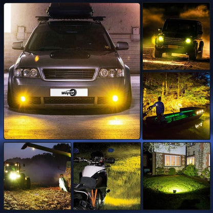 Waywe 2PCS 4" Amber LED Pods 36W Triple Row Flood Light Bar Fog Light 3600LM Driving Lighting with 16AWG Off Road Wiring Harness-2 Leads for Truck Golf Cart SUV ATV UTV Boat, Clear,Yellow