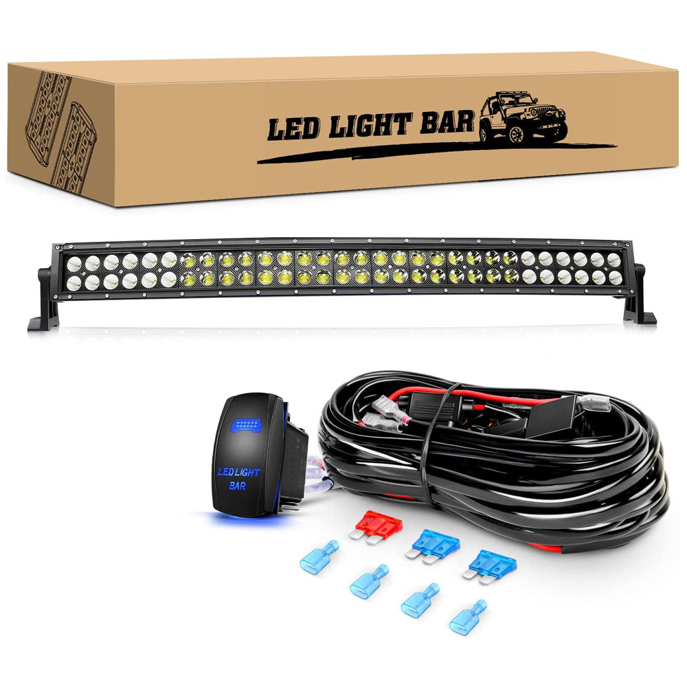 Waywe LED Light Bar 32Inch 180W Curved Off Road Lights for Trucks Flood Spot Combo Beam Driving Lamp Work Lights with Heavy Duty 12V 5Pin Rocker Switch Wiring Harness Kit