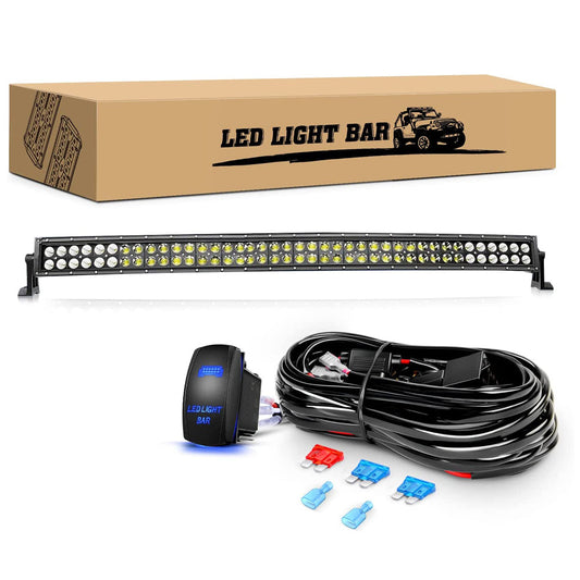 Waywe LED Light Bar 42Inch 240W Curved Off Road Lights for Trucks ATV UTV Boat Flood Spot Combo Beam Driving Lamp Work Lights with 14AWG 5Pin Rocker Switch Wiring Harness Kit