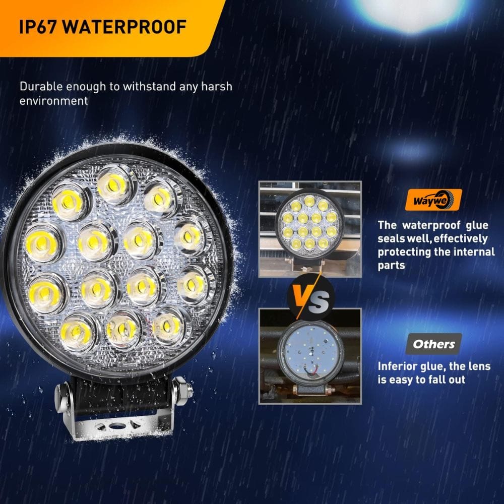 Waywe 2 PCS 4.5Inch 42W Led Round Lights Off Road led Flood Light 4200LM Driving Roof Pods Lamp Bumper Lights Work Light Led Fog Lights for Trucks Tractor ATV