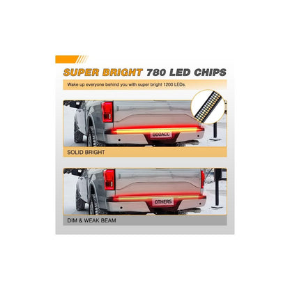 Waywe Truck Tailgate Light Strip 48" Aluminum Frame led bar Triple Row Tail Lighing Sequential Amber Turn Signal Strobe Red Running Brake White Reverse