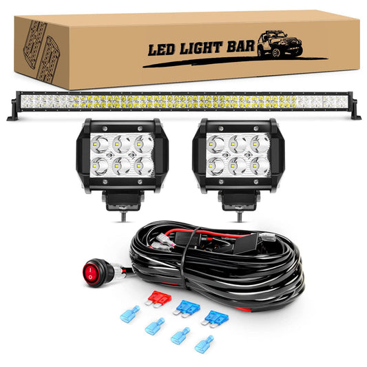 Waywe LED Light Bar 52Inch 300W Flood Spot Combo Off Road Lights 2PCS 4Inch 18W Spot LED pods for Trucks ATV UTV Boat Driving Lamp Work Lights with Wiring Harness Kit-3 Leads
