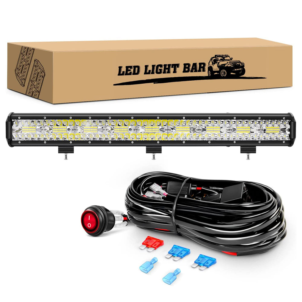 Waywe 26 Inch 540W Triple Row LED Light Bar 50000LM Spot Flood Combo Driving Off Road Lighting Working Lamp with 14AWG Wiring Harness for Truck Golf Cart SUV ATV UTV Boat
