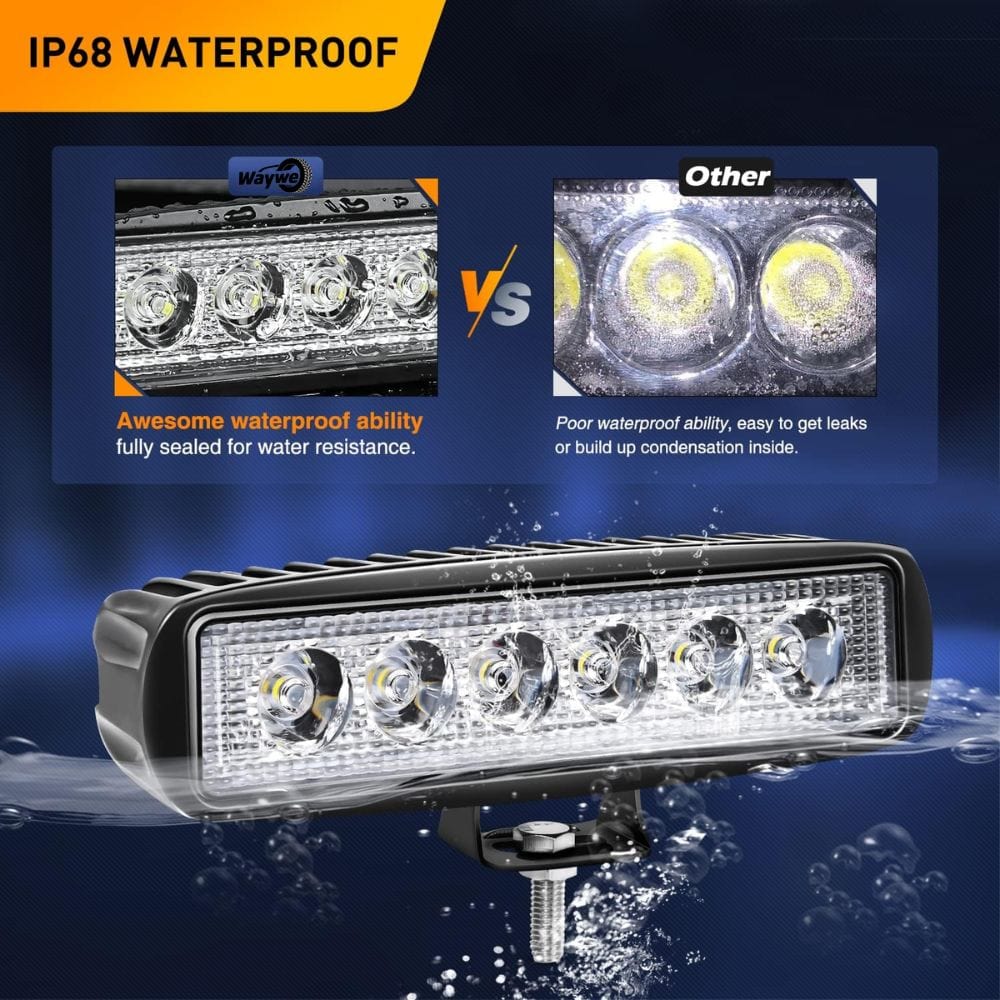Waywe 2 PCS 18w Spot Led Light Bar Work Light Pods Off Road Driving Light Fog Light Reverse Lights with 16AWG Off Road Wiring Harness-2 Leads for Truck Truck Boat SUV ATV