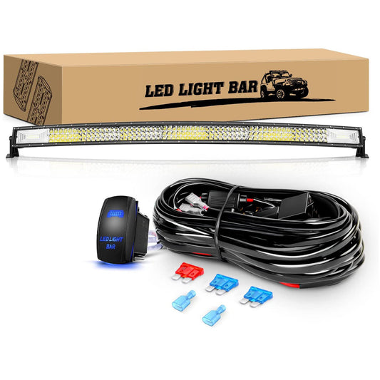 Waywe LED Light Bar 52Inch Curved 783W Triple Row 78000LM Off Road Lights for Trucks Flood Spot Combo Beam Driving Lamp with 12AWG Heavy Duty 5Pin Rocker Switch Wiring Harness Kit