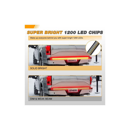 Waywe Truck Tailgate Light Strip 60" Aluminum Frame led bar Triple Row Tail Lighting Sequential Amber Turn Signal Strobe Red Running Brake White Reverse