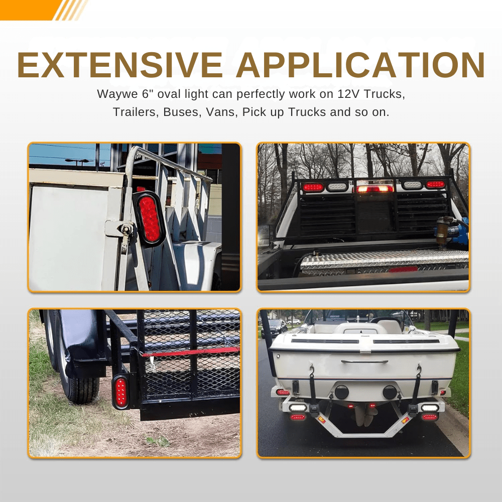 Waywe 6Inch Oval Trailer Tail Light 2PCS 10LED Red Stop Brake Turn Signals Lights w/Surface Mount Grommets Plugs Mounting Brackets IP67 Waterproof for Truck RV Tractor