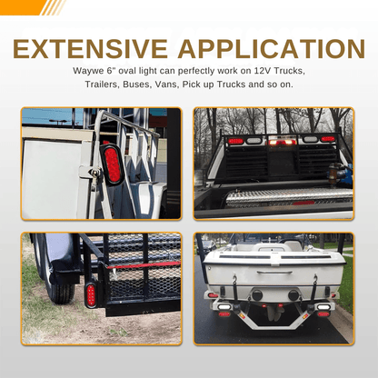 Waywe 6Inch Oval Trailer Tail Light 2PCS 10LED Red Stop Brake Turn Signals Lights w/Surface Mount Grommets Plugs Mounting Brackets IP67 Waterproof for Truck RV Tractor