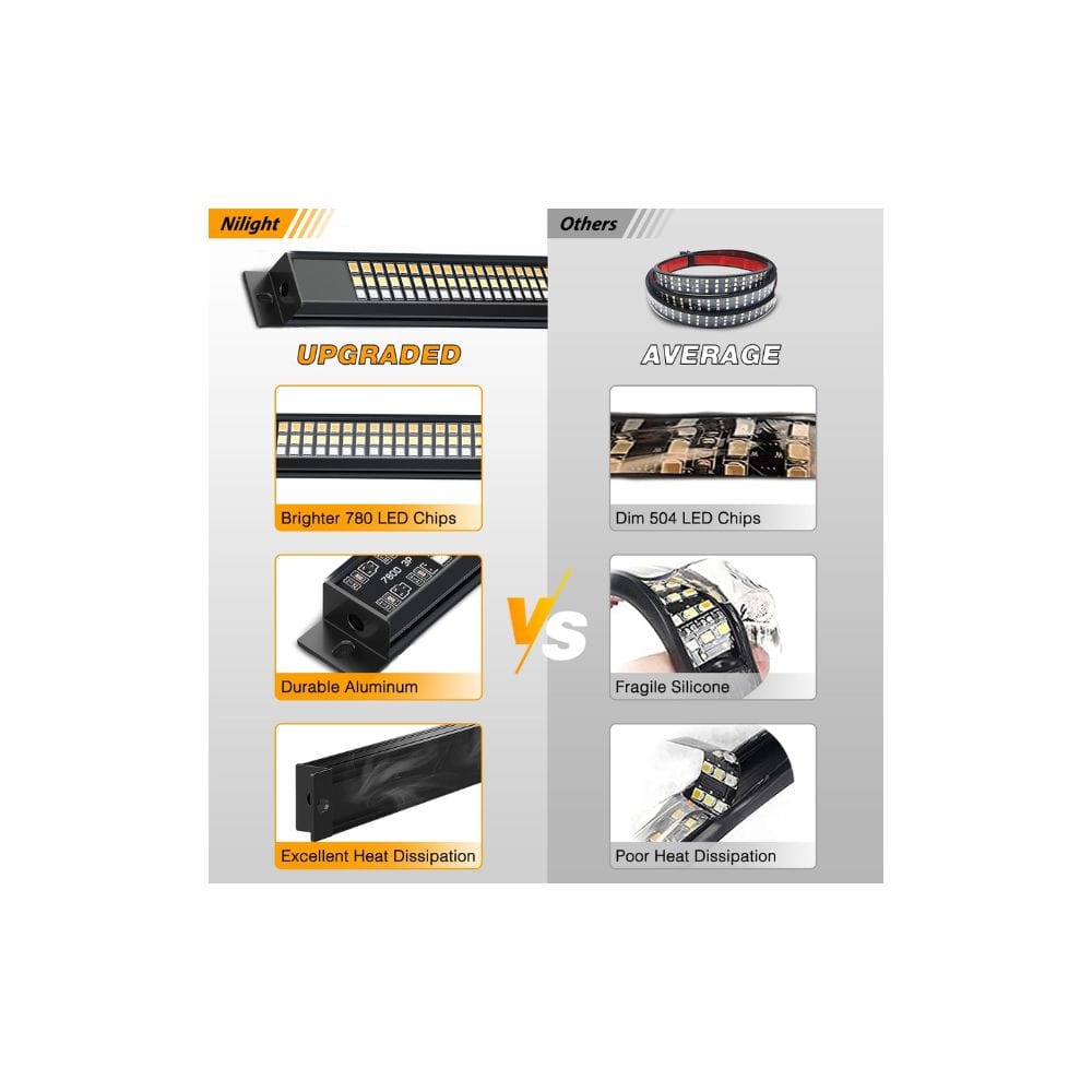 Waywe Truck Tailgate Light Strip 60" Aluminum Frame led bar Triple Row Tail Lighting Sequential Amber Turn Signal Strobe Red Running Brake White Reverse