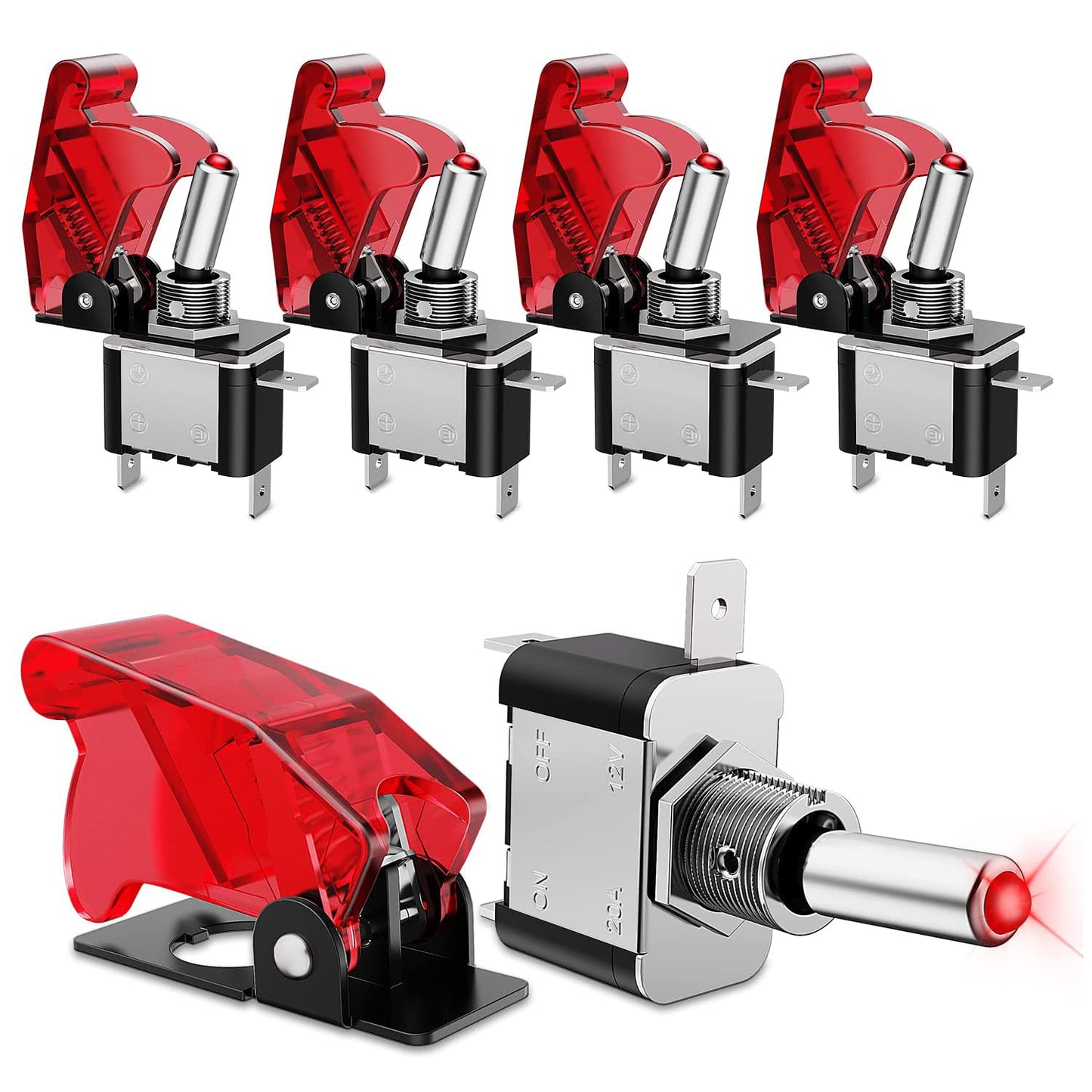 Waywe 5PCS 12V LED Toggle Switch Heavy Duty 20A SPST ON Off 3 Pin Rocker Switches for Automotive Cars Trucks Boats Racking Cars,Red