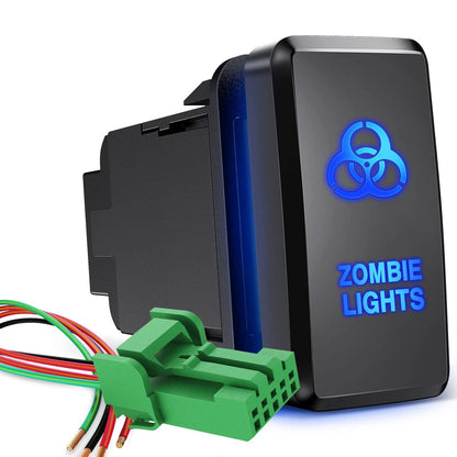 Waywe Zombie Lights Push Button Switch 12V ON Off Switches with Connector Wire Kit 1.54" x 0.83" Replacement for Toyota Tacoma Tundra 4Runner FJ Cruiser Hilux Fortuner