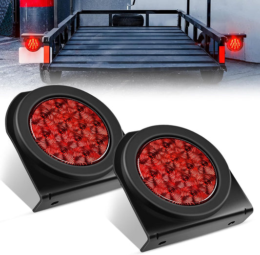 Waywe 4Inch Round Tail Light 2PCS Red 24LED w/Stainless Steel Chrome Bezel Waterproof Stop Brake Turn Signals Lights for Truck Trailer RV Lorry Boat Tractor