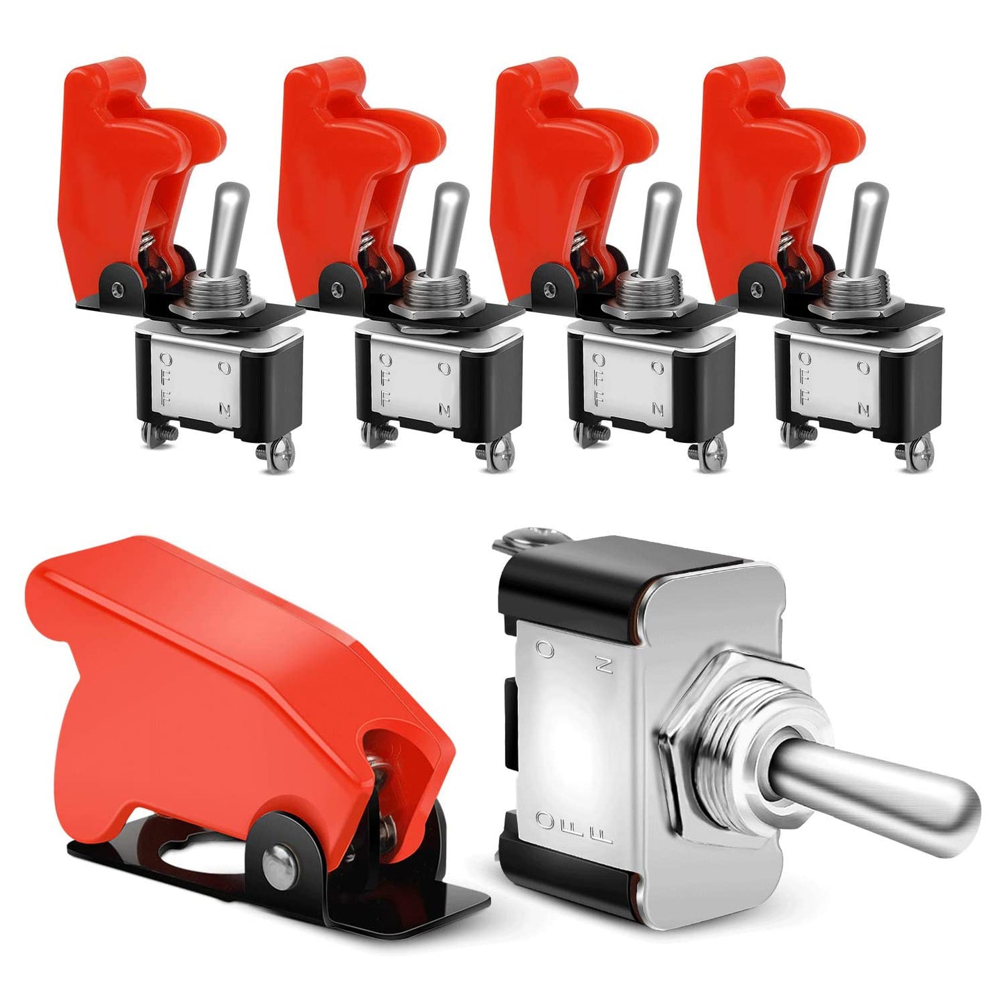 Waywe Heavy Duty Rocker Toggle Switch 12V 20A Red Cover SPST ON/Off 2Pin Car Truck Boat-5 Pack