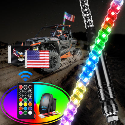 Waywe 1PC 3FT LED Whip Light Spiral RGB Chasing RF Remote Durable Lighted Antenna Whips w/Rocker Switch for UTV ATV Truck Sand Rail Buggy Dune RZR Can-am