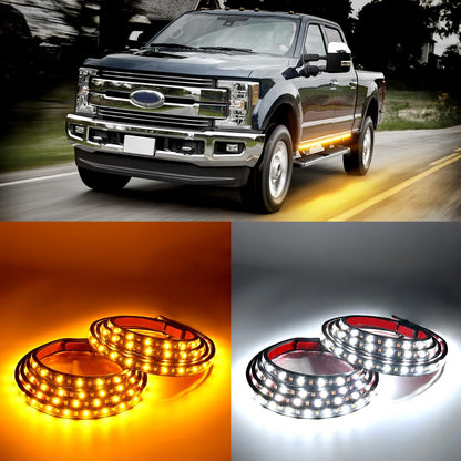 Waywe Truck Running Board Lights - 2PCS 60 Inch DRL LED Side Maker Light Kits for Extended and Crew Cab Trucks Pickup White Courtesy Amber Sequential Turn Signal Lighting Strips
